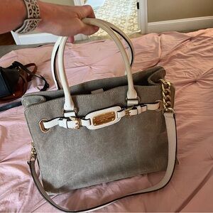 Michael Kors Tan and Cream Tote with Chain Detail
